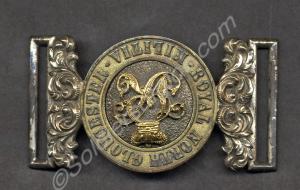Silver and brass waist belt buckle. Royal North Gl