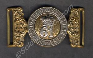 Officer's silver and brass waist belt buckle. 61st