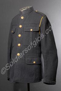 Black jacket with yellow string lanyard and brass