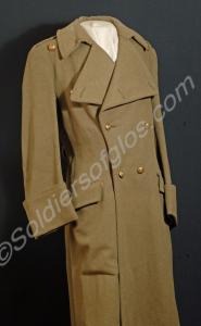 Officer's khaki great coat with brass buttons. c.