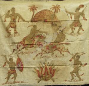 Printed cloth square decorated with image of South