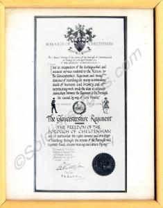 Framed black and white copy of the Freedom of the