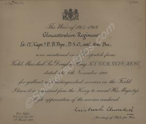 Mention in Despatches scroll to Lt. (T/Capt.) E.B.