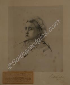 Lithograph of Queen Victoria after original drawin