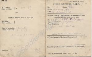 Field Medical Card A.F. W3118. July 1917. 14774 Pr