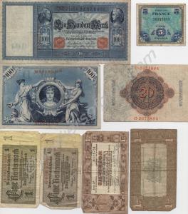 Bank notes in German, Dutch and French currency. c