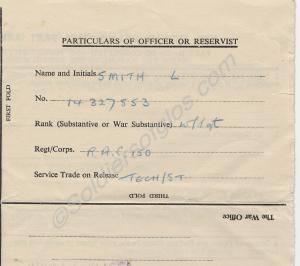 Particulars of Officer or Reservist (A.F.D. 406/RO