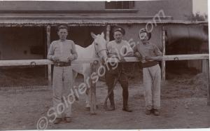 Three soldiers with mule or horse.  Gloucestershir