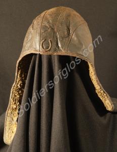 Brown leather flying helmet with small horse shoe
