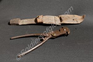 Wire cutters and leather frog. Made by Walsall, 19