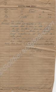 Medical Case Sheet.  Lieutenant Maurice Calvert. 1