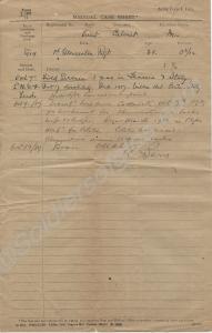 Medical Case Sheet.  Lieutenant Maurice Calvert. 1