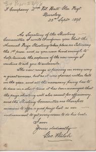 Letter concerning Annual Prize Shooting Competitio