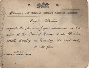 Invitation card to Annual Dinner. "F" Company, 2nd