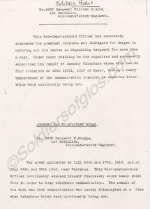Citations for Military Medal and Bar. Copy of docu
