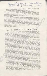 Regimental Association Article about William Biddl