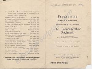 Band programme of 1st Battalion, The Gloucestershi