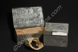 Two small tin boxes for iron rations with tea and