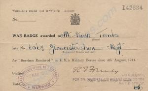 Supporting document for Silver War Badge  "For Kin