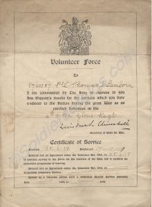 Volunteer Force Certificate of Private Thomas Jame