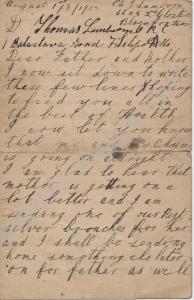 Letter home from 6608 Private Thomas James Lamborn