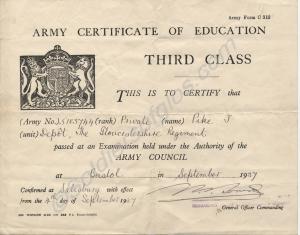 Army Certificate of Education Third Class, 1937. 5