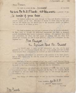Letter to Mrs. Payne-Weeks notifying that her son