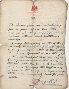 Letter from Buckingham Palace welcoming the releas