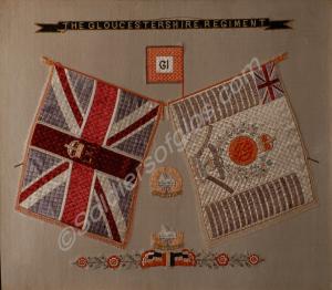Embroidered Regimental Colours on white satin back