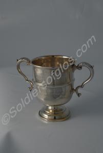 Silver sports cup with lid and plinth. Engraved "B