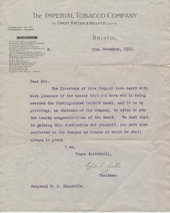 Letter from Imperial Tobacco Company to 1640 Corpo