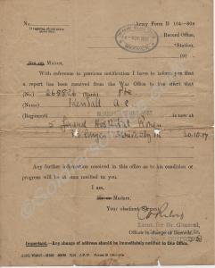 Medical Report. October 1917.  3188/265826 Private