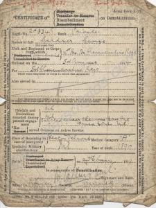 Certificate of Disembodiment on Demobilization.  2