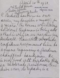 Character reference dated 1933 of 5172829 Private