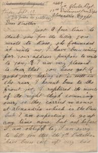 Letter from 4669 Corporal Thomas Bedwell, 7th Batt