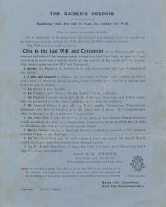 "Last Will and Testament of the Kaiser". A satiric