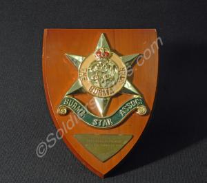 Wooden Plaque (Burma Star Assoc). Presented to Mrs
