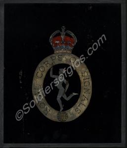 Royal Corps of Signals insignia badge on glass. Ma