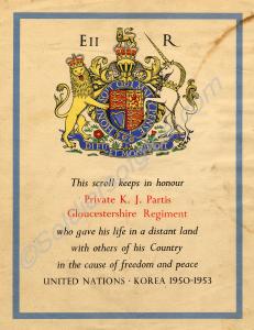 Scroll of honour to 3959923 Private K.J. Partis. G