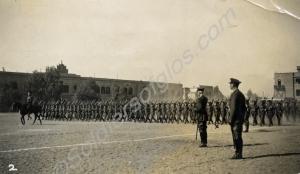 Black and white photograph of a parade H.Q. Wing o