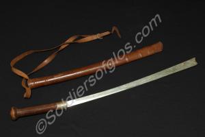 Burmese sword in leather sheath with shoulder stra