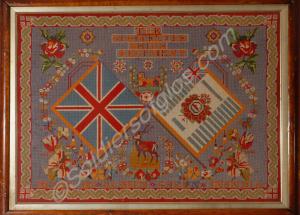 Tent-stitch wool sampler. The Gloucestershire Regi