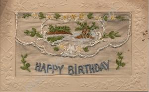 Silk embroidered birthday card to his wife, Rose,