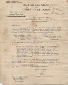 Letter dated 1919 from the British Red Cross to Mr