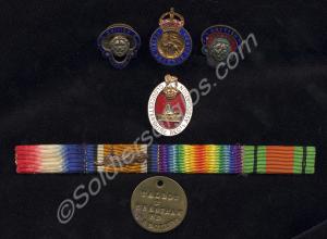 Six badges, one lapel association badge, two Briti