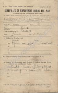 Army Form Z18 - Certificate of Employment during t