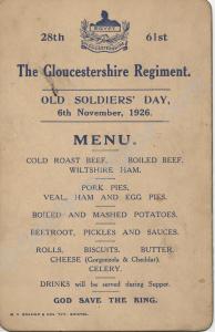 Menu card - 'The Gloucestershire Regiment Old Sold