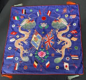 Chinese silk embroidered table cover, with tassels