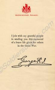 Letter from His Majesty King George V accompanying