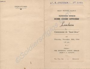 Menu card from the Home Guard Officer's Luncheon.